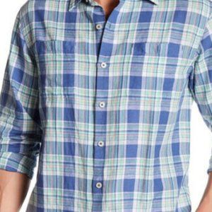 Tommy Bahama Shirt Maduro Plaid Green Blue LS New